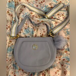 Joy Mangano Leather Light Gray/Blue Crossbody Bag